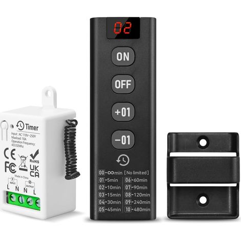 Interrupteur Télécommande sans Fil avec Compte À Rebours Récepteur De Compte À Rebours 220 V CA 10A avec Télécommande RF Luminaire Adapté Une Puissance De 2200 W (1/5)
