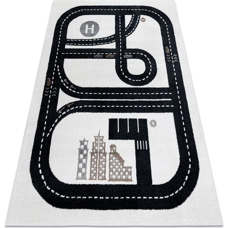 Teppich FUN Track für Kinder, Straße, Stadt creme beige 80x150 cm