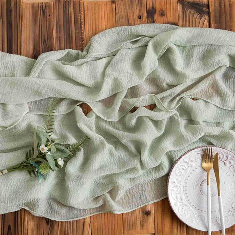 Chemin de Table Mousseline Vert Eucalyptus, 90 x 300 cm, Gaze Lavable, Décoration Mariage et Fête, Plis... (1/5)