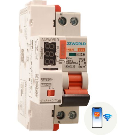 MCB Interruttore Magnetotermico WIFI Con Riarmo Automatico, Curva B 1P+N 2M 6000A AC 230V PN8H, Disponibile 6A 10A 16A 20A 25A 32A (B25A) (1/3)