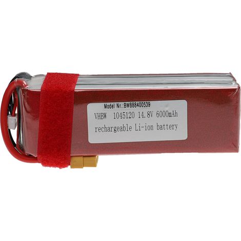 vhbw batteria con XT60 per modellismo per es. macchine da corsa, elicotteri, aerei (6000mAh, 14,8V, Li-Poly, 125 x 47 x 43 mm)