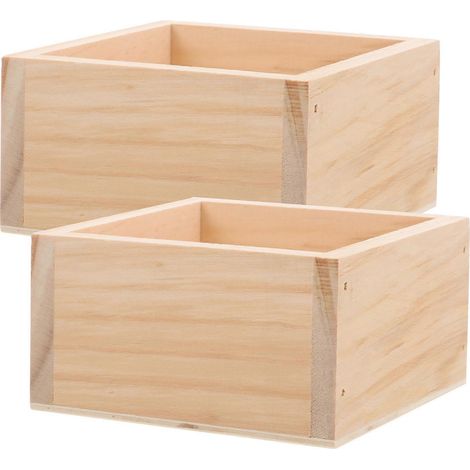 Ensemble de 2 vases en bois pour compositions florales, style rustique, décoration de jardin, 9,30 x 9,30 x 4,50 cm, accessoire de bureau. (1/5)