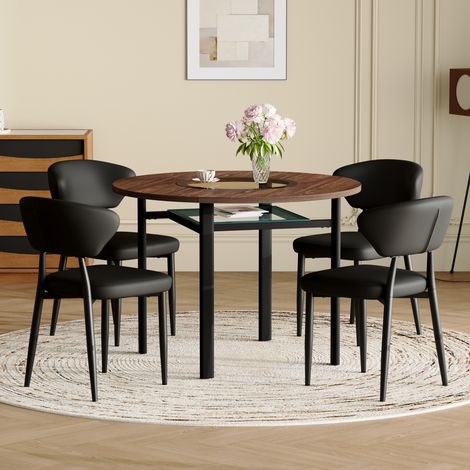Ensemble table et chaises, table de salle à manger ronde avec 4 chaises, noir, 100 x 100 x 76 cm, aspect bois (1/4)