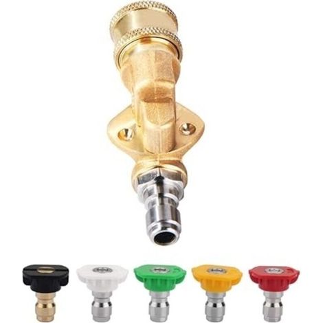 Laveur à pression Joint pivotant Coupleur rotatif en laiton Pivoting réglable 5 angles avec 5PCS Turbo buse Laveur à pression Accessoire de pistolet de nettoyage 1/4" Connexion rapide (1/4)