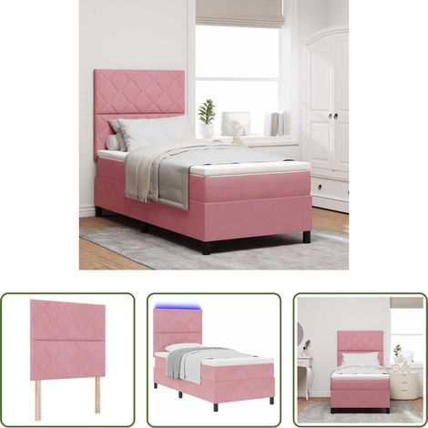 vidaXL Cama Box Spring LED con cabecera Rosa 90 x 190 cm Terciopelo (1/5)