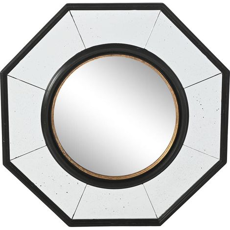 Miroir Mural Noir Doré Bois Finition Vieilli 65 x 5 x 65 cm