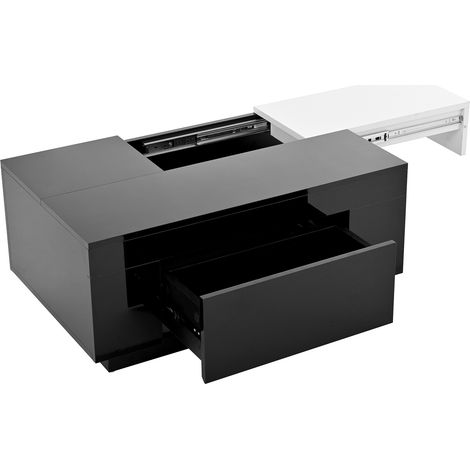 Mesa de centro LED negra y blanca en MDF con tablero extensible y almacenaje oculto (1/5)