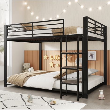 Lit superposé enfant 140x200 cm en métal et MDF noir, gain de place pour chambre FloraGrace (1/5)