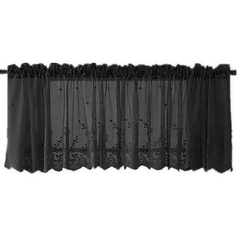 Rideau court en dentelle, demi-rideau, voilage laissant passer la lumière, pour la maison, la cuisine ou le balcon, 74 x 61 cm, noir (1/4)