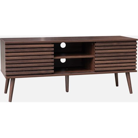 Mueble TV escandinavo 2 puertas con decoración madera acanalada, 120cm