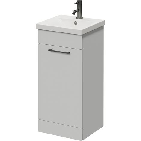 Napoli 390 Gloss Grey Pearl 400mm Single Door Vanity Unit with Glide Basin - 400mm - Gunmetal Grey 160mm Handle