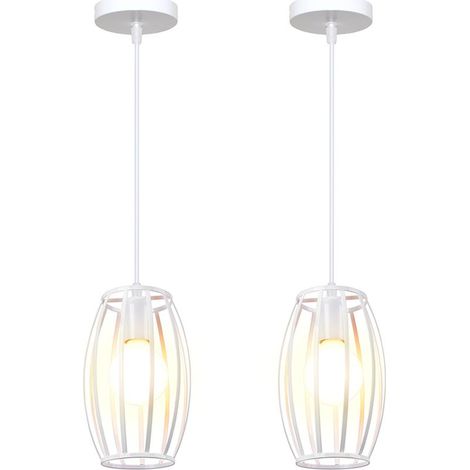 2PCS Suspension Luminaire D'Intérieur Rétro Lustre Vintage Plafonnier En Métal Pour Chambre À Coucher, Salon, Salle À Manger, Cuisine Blanc (1/5)