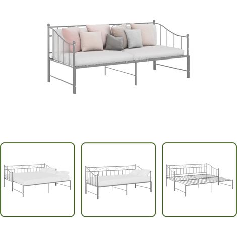 Lit de jour - Cadre de canapé-lit extensible sans matelas gris métal 90x200cm (1/5)