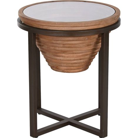 Table d'appoint élégance bois et verre pour salon - Noir avec verre transparent (1/5)