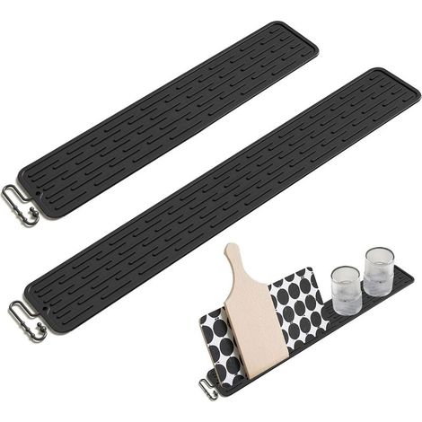 2-Pezzo Mat, Bar in Silicone, Antiscivolo Stuoia di Essiccazione per Piatti, bicchieri, Bottiglie, taglieri, Organizzatore, lavello, Nero (1/5)