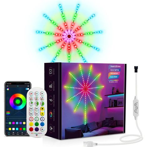 Musikalische LED-Lichterkette in Feuerwerksform, originelle Beleuchtung, Steuerung per App, Musiksynchronisation für Räume, Partys, Weihnachten (10 x 0,5 m + 1 x 1,5 m) (1/5)