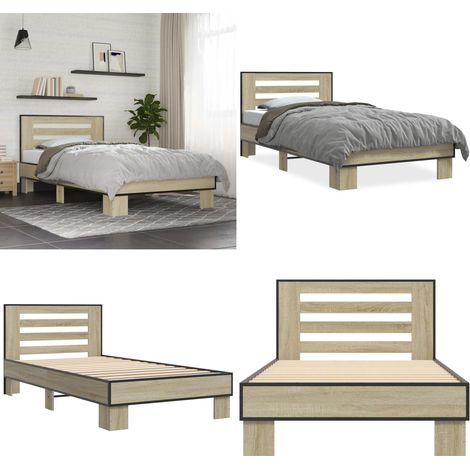 Bettgestell Sonoma-Eiche 75x190 cm Holzwerkstoff und Metall - Holzbettfassungen - Bettkörper - Doppelbett - Lattenrost - Eiche Möbel - Home & Living (1/5)