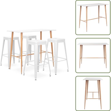 Ensemble de bar 5 pcs Blanc - Ensemble De Bar - Meuble De Salle À Manger - Table De Bar - Tabouret De Bar - Mobilier Moderne (1/5)