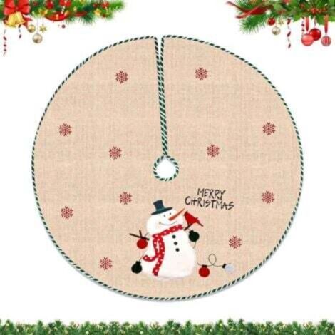 Couvre Pied Sapin Noël, Tapis d'Arbre en Lin avec Flocons de Neige, Jupe de Noël pour Décoration (Christmas Snowman)