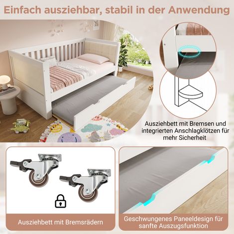 Lit escamotable 90x200 avec tiroir 90x190, gain de place, bois blanc, parfait pour studio ou chambre d'amis, sommier inclus, montage facile (sans matelas) (1/5)