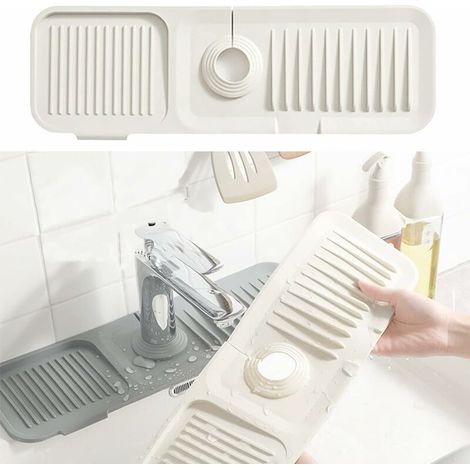 Faucet Splatter Catcher, Silicone Faucet Pads, Faucet Drying Mat, Water Drying Pad for Kitchen, (White)4514cm (1/5)