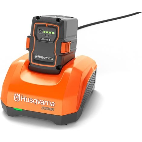 Husqvarna – Chargeur de batterie Li-Ion 500W – Système ActiveCool avec ventilateur – Indicateur LED – Fixation murale – Compatible batteries BLI-X