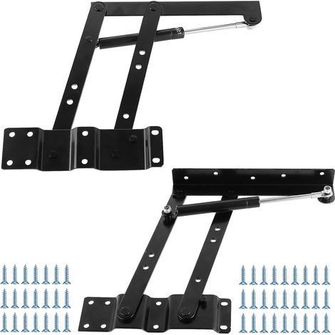 Lot de 2 charnières de table basse de 24,9 cm avec 40 vis de montage, mécanisme de charnière pliante 150 N Support de cadre de levage hydraulique à gaz, noir (1/5)