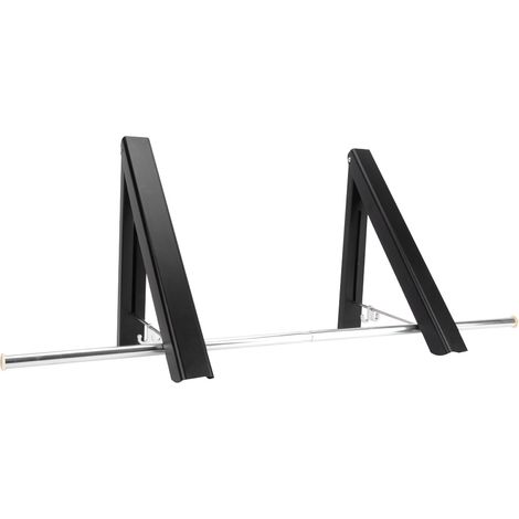 120 cm Stangenabstand, klappbarer Wandkleiderständer aus Aluminium mit zwei Halterungen, ausziehbar, schwarz (1/5)