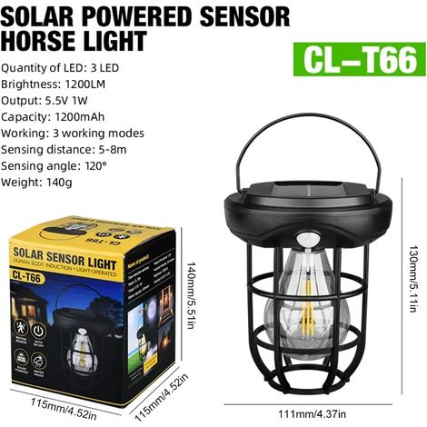 Lampe murale solaire rétro d'extérieur avec détecteur de présence, étanche, pour camping, jardin, cour ou villa. Éclairage LED. Lanterne. (Batterie intégrée - Format compact) (1/5)