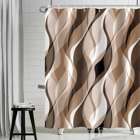 1 Rideau Douche, Tissu Polyester Imperméable, Design Rayé Abstrait, 200x180cm, Avec 12 Crochets, Pour Salle De Bain (1/5)