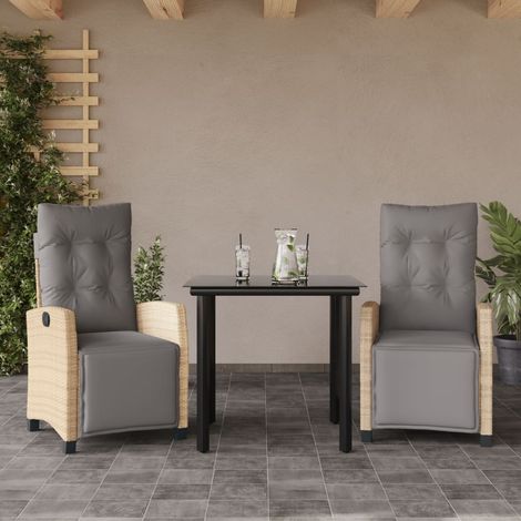 vidaXL Set comedor de jardín 3 pzas con cojines ratán sintético beige (1/5)