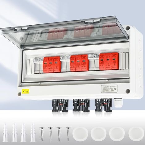 Parasurtenseur PV DC1000V Protection contre la foudre Installation PV 20-40KA, protection solaire contre les surtensions 3 chaînes avec fusible 16A, boîte de jonction solaire étanche IP65 et (1/5)