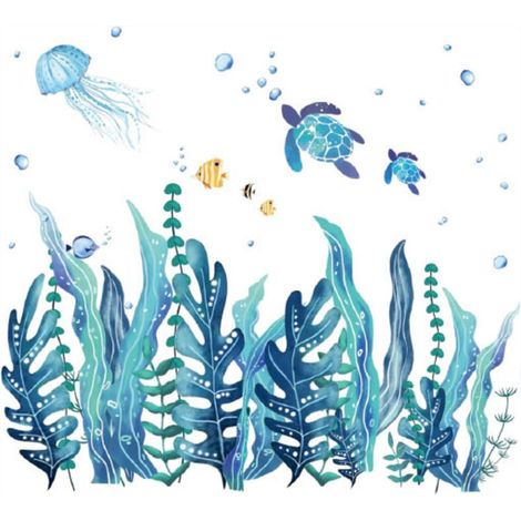 2 Feuilles Stickers Muraux Algues 3D Sous-Marins Stickers Muraux Tortues de Mer Autocollant Mural en Vinyle Amovible de Poisson Méduse d'Herbe d'Océan pour Chambre Salle de Bains (1/4)