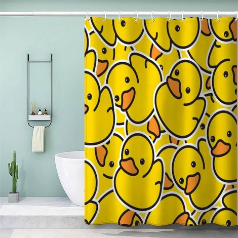 Canard Rideau de Douche 90x180cm Dessin Animé Jaune Tissu Polyester Anti Moisissure Rideau de Bain avec 12 Crochets pour Baignoire Salle de Toilette Imperméable Salle De Bains Rideau (1/5)