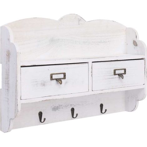vidaXL Perchero de pared de madera blanco 50x10x34 cm (1/5)