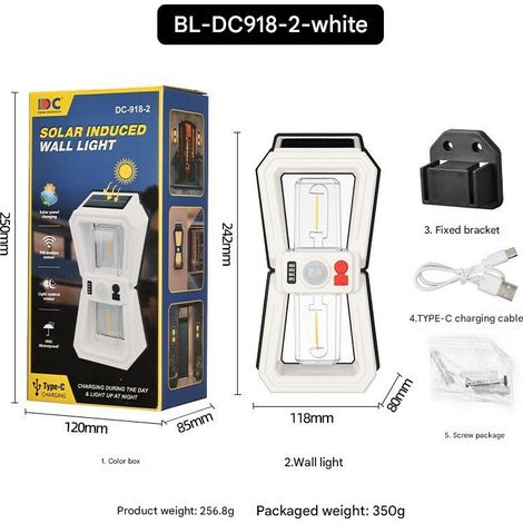 Applique murale solaire à LED, décoration de jardin, capteur de corps humain, lumière extérieure puissante, lampe tungstène étanche (1/5)
