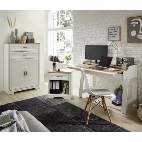 Büro Set Sekretär 3-tlg. JÜLICH-36 in Pinie hell mit Artisan Eiche Nb. (1/5)