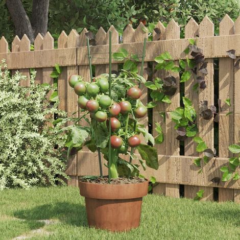 Soportes plantas jardín con 3 anillas 5 uds acero verde 45 cm