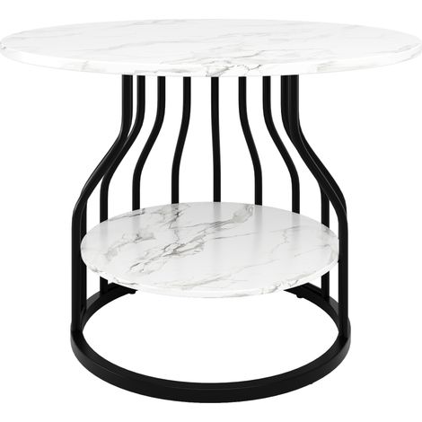 Mesa de comedor redonda 80 x 80 x 76 cm en MDF efecto mármol blanco, negra (1/5)