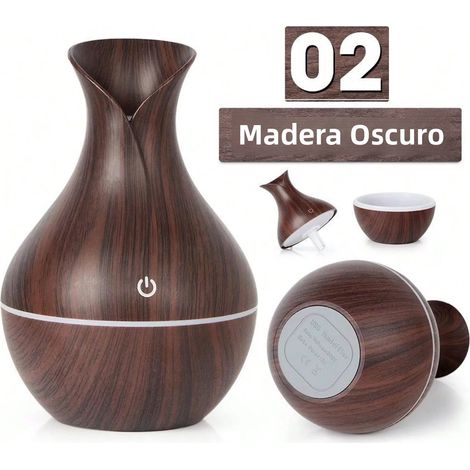 Humidificateur de bureau USB 200 ml (couleur bois foncé) avec diffuseur d'huiles essentielles et lumières colorées (1/5)