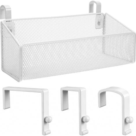 Panier de rangement de chevet avec 3 paires de crochets, étagère de lit superposé pour lit superposé - Panier de rangement à suspendre en métal blanc pour livres, téléphones, boissons (1/5)