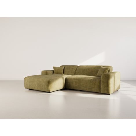Lison - canapé d'angle gauche 4 places en velours texturé - vert kaki (1/5)