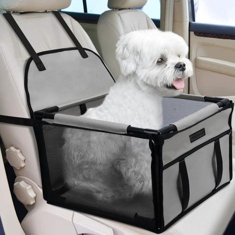 Siège auto pliable pour animaux de compagnie en tissu Oxford imperméable - gris - sûr et fiable - avec 12 barres de support en PVC - panier respirant (1/5)