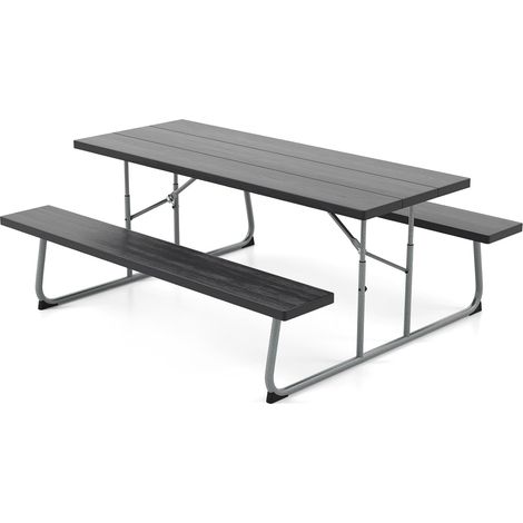 GOPLUS Table de Pique-Nique avec Bancs pour 8 Personnes, 183cm Table Pliant avec Chaise, Trou de Parasol 47mm, en HDPE & Métal, Ensemble de Meubles de Jardin pour Intérieur Extérieur, Charge 250KG Noi (1/5)