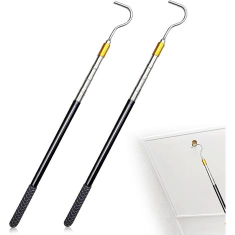Lot de 2 Tiges Télescopiques avec Crochet, Tige en Acier pour Voile d’Ombre, Crochet de Bateau, Ouverture Store, Poignée Antidérapante, Extensible et Réglable, Usage Multifonction (1/5)