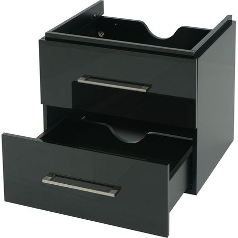 Premium Waschbeckenunterschrank HHG-240, Waschtischunterschrank Waschtisch Badmöbel, hochglanz 60cm schwarz (1/5)