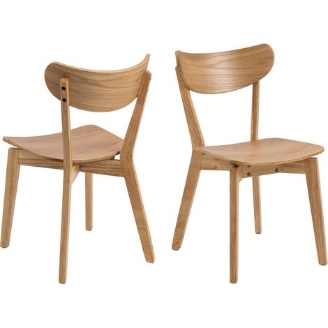 Hellin – Chaise scandinave en bois lot de 2 – Structure en chêne naturel et hévéa – Hauteur d'assise 42,5 cm – Pour salle à manger ou cuisine