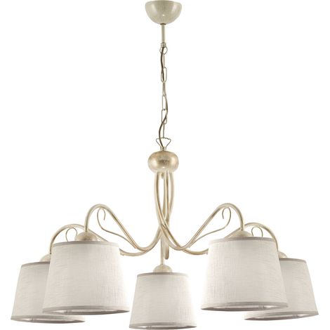 Lampadario retro 5 luci ecru con paralumi E27 Jupiter