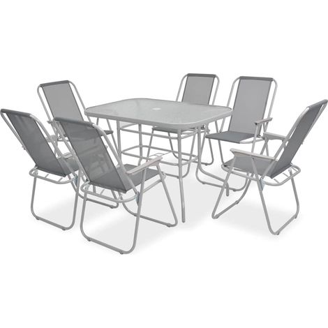 Set da Pranzo da Giardino 8 pz Salotto da Giardino in Acciaio e Textilene Grigio (1/5)
