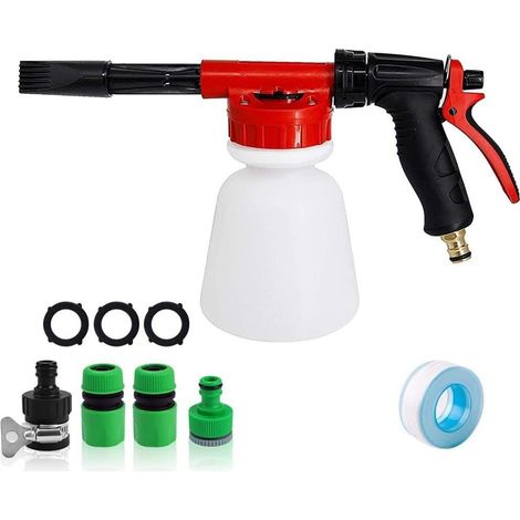 Kit de lavado de coches con espuma de gran capacidad y pistola pulverizadora de alta presión ajustable, para la limpieza de vehículos, kit de montaje de 9 piezas. (1/5)